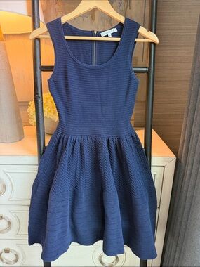 Sandro Navy Textured Fit-and-Flare Dress